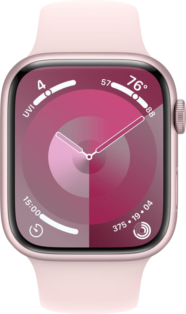 Apple Watch Series 9 (GPS + Cellular) 45 mm pink aluminiumskasse og pink sportsrem, S/M (MRMK3)