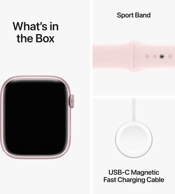Apple Watch Series 9 (GPS + Cellular) 45 mm pink aluminiumskasse og pink sportsrem, S/M (MRMK3)