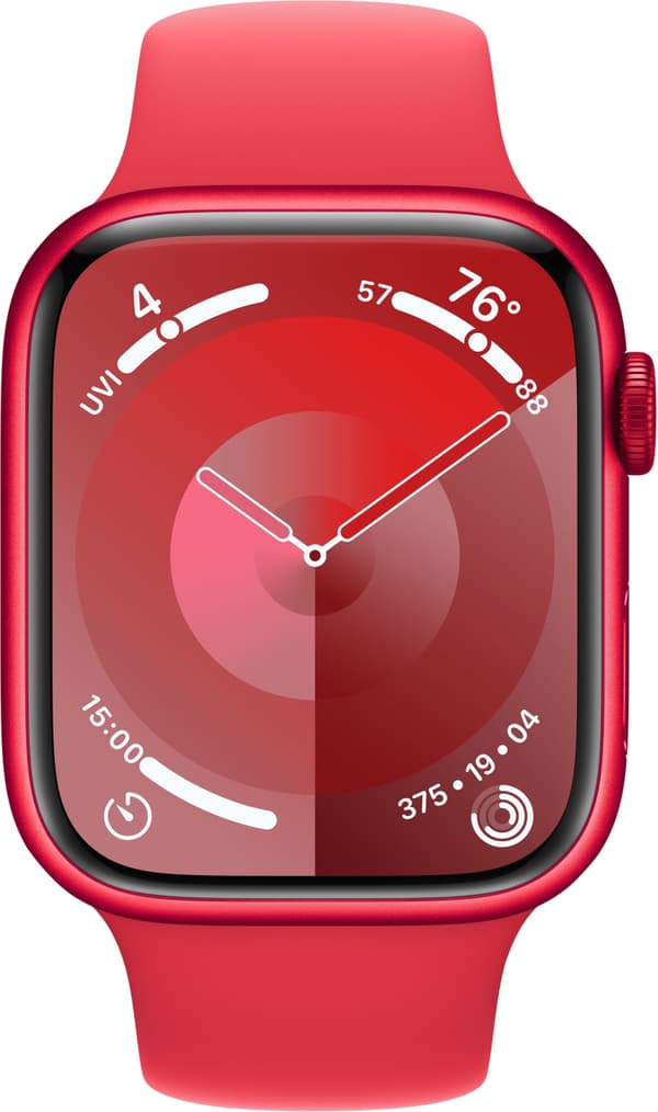 Apple Watch Series 9 (GPS) 45 mm röd (PRODUCT)RED aluminiumboett och rött (PRODUCT)RED sportarmband, S/M (MRXJ3)