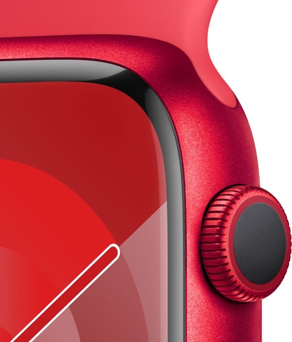 Apple Watch Series 9 (GPS) 45 mm röd (PRODUCT)RED aluminiumboett och rött (PRODUCT)RED sportarmband, S/M (MRXJ3)