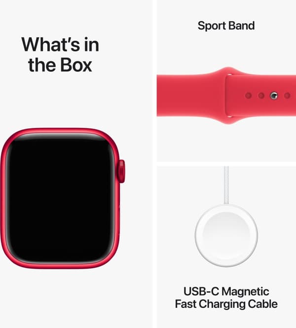 Apple Watch Series 9 (GPS) 45 mm röd (PRODUCT)RED aluminiumboett och rött (PRODUCT)RED sportarmband, S/M (MRXJ3)