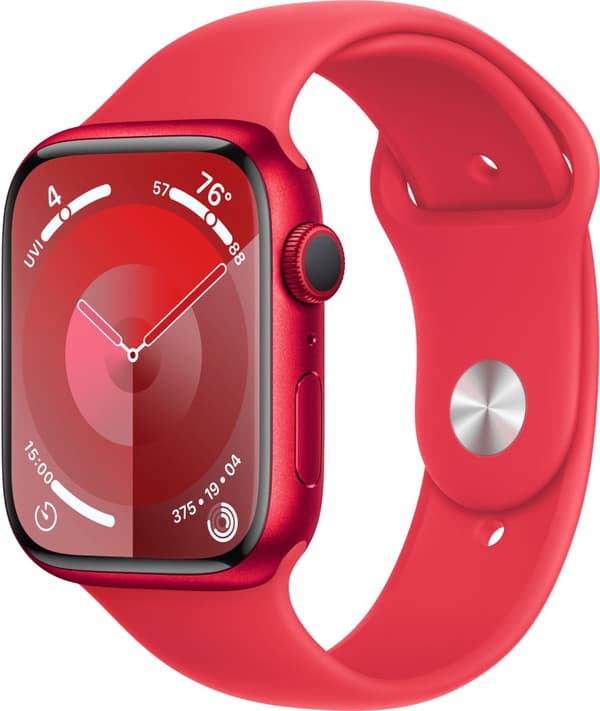 Apple Watch Series 9 (GPS) 45 mm röd (PRODUCT)RED aluminiumboett och rött (PRODUCT)RED sportarmband, S/M (MRXJ3)