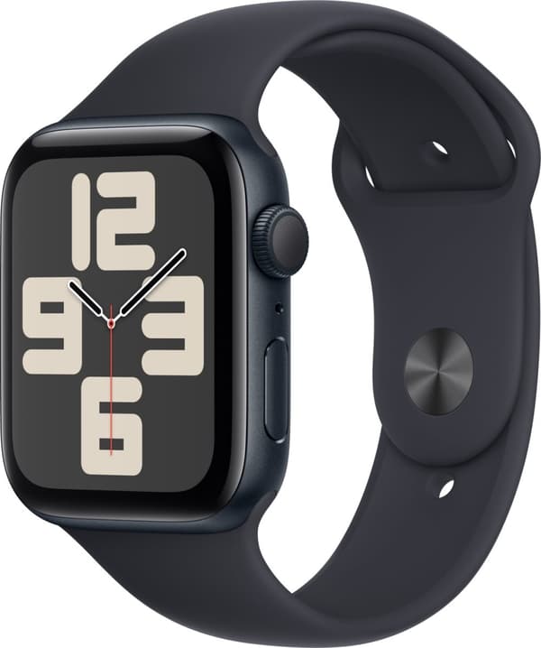 Apple Watch SE (GPS) 44 mm midnattsblå aluminiumsurkasse og midnattsblå sportsrem, M/L (MRE93)