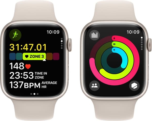 Apple Watch Series 9 (GPS + Cellular) 45 mm stjärnvit aluminiumboett och stjärnvitt sportarmband, M/L (MRM93)