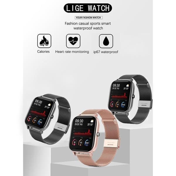 Stilren Smartklocka m Rostfritt Armband