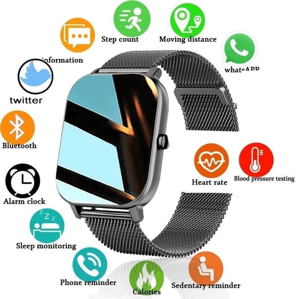 Stilren Smartklocka m Rostfritt Armband