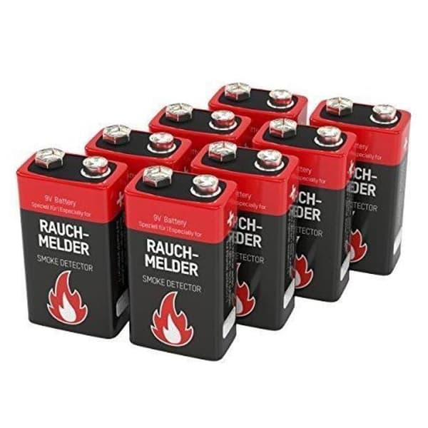 8 batterier -format 9V- Ansmann alkalisk för rökdetektor, 7 års hållbarhet - idealisk för branddetektorer,