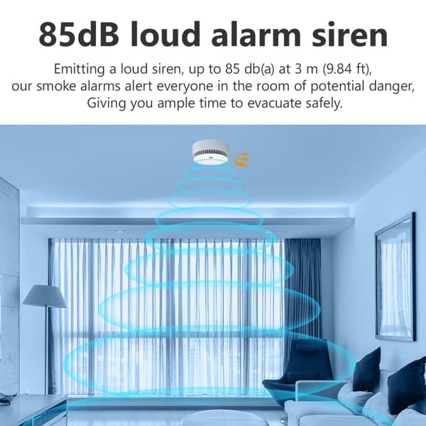 Røgalarm, 85dB Høj Sirene, 10 Års Batterilevetid,HVID