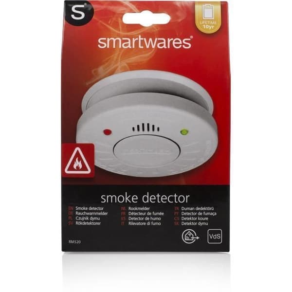 Rökdetektor - Smartwares - RM520 - 10 års litiumbatteri - Fotoelektrisk detektion - Trådlös