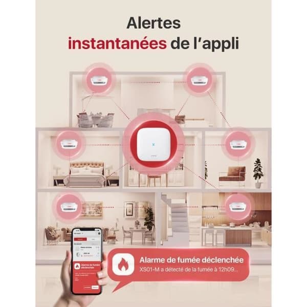 X-Sense Wi-Fi Rökdetektor Kompatibel med X-Sense Hemsäkerhetsappen, SBS50 Basstation Krävs, Mini-Röksensor