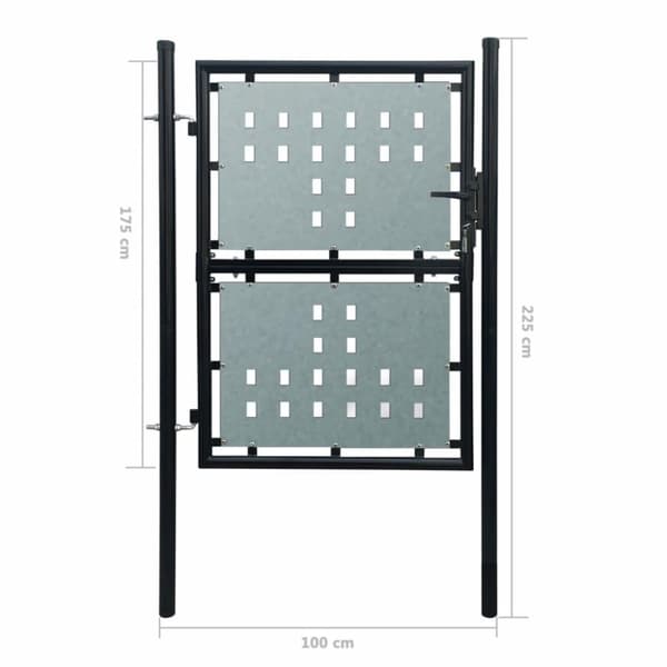 vidaXL Gjerdeport enkelt svart 100x225 cm