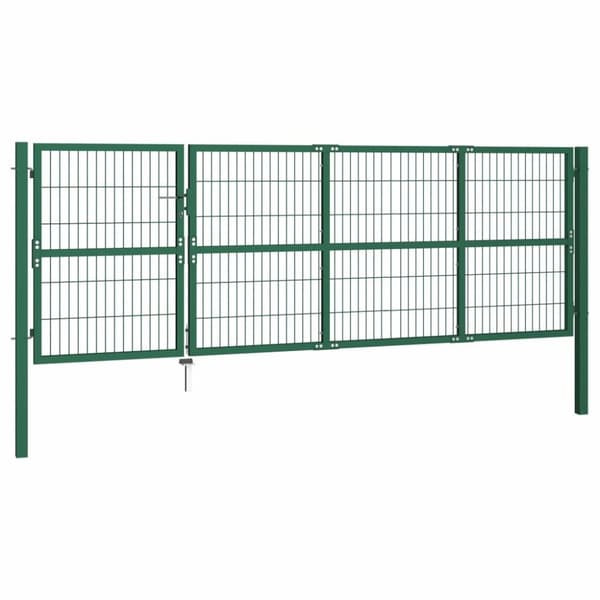 vidaXL havelåge med stolper 350 x 120 cm stål grøn