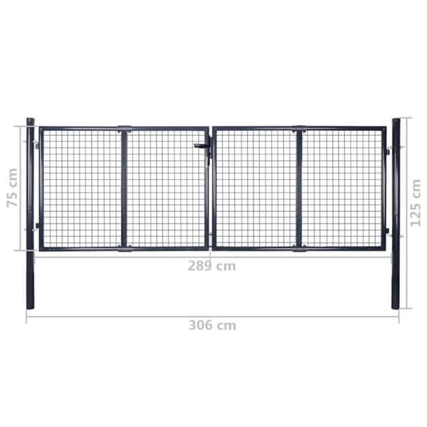 vidaXL Puutarhan verkkoportti galvanoitu teräs 289x75 cm harmaa