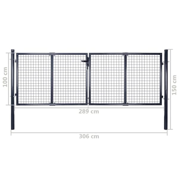 vidaXL havelåge i trådnet galvaniseret stål 289 x 100 cm grå