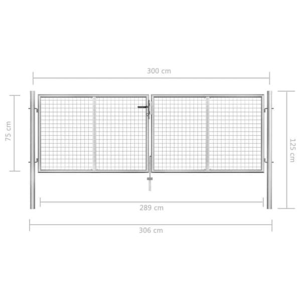 vidaXL havelåge galvaniseret stål 306 x 125 cm sølvfarvet