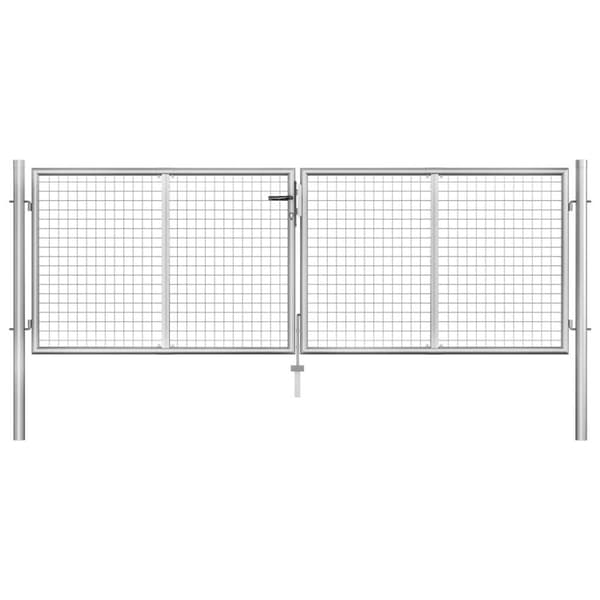 vidaXL Puutarhaportti galvanoitu teräs 306x125 cm hopea