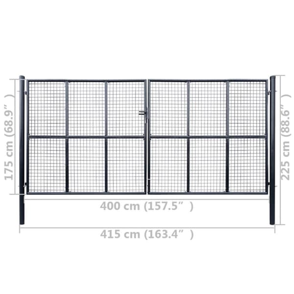 vidaXL Puutarhaportti galvanoitu teräsverkko 400x175 cm harmaa