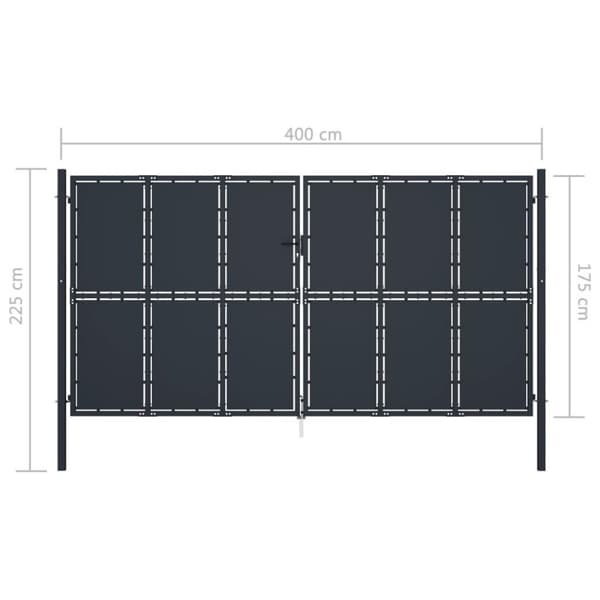 vidaXL Puutarhaportti teräs 400x175 cm antrasiitti