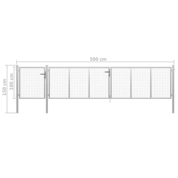 vidaXL Puutarhaportti teräs 500x100 cm hopea