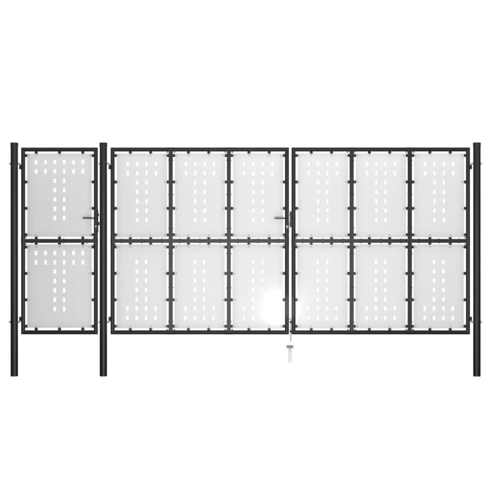 vidaXL Puutarhaportti teräs 500x175 cm musta