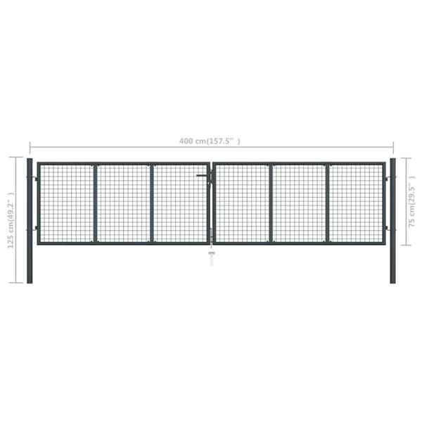 vidaXL havelåge i trådnet 400x125 cm galvaniseret stål grå
