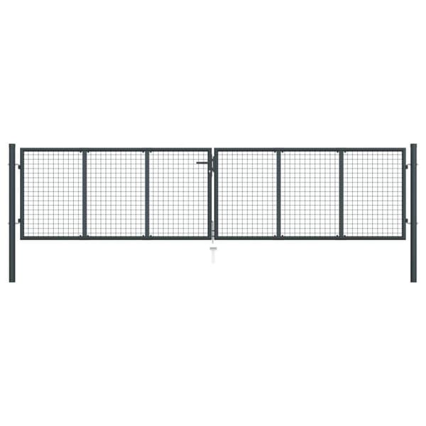 vidaXL Puutarhaportti galvanoitu teräsverkko 400x150 cm harmaa