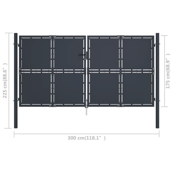 vidaXL Trädgårdsgrind stål 300x175 cm antracit