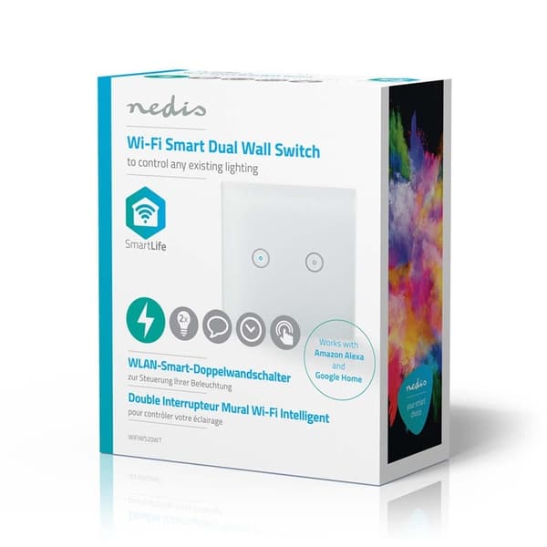 Nedis SmartLife Vægkontakt | Wi-Fi | Dobbelt | Vægbeslag | 1000 W | Android™ / IOS | Glas | Hvid