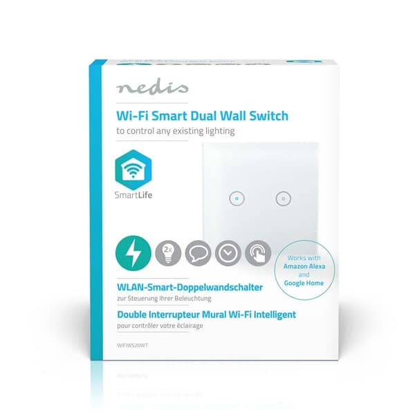 Nedis SmartLife Vægkontakt | Wi-Fi | Dobbelt | Vægbeslag | 1000 W | Android™ / IOS | Glas | Hvid