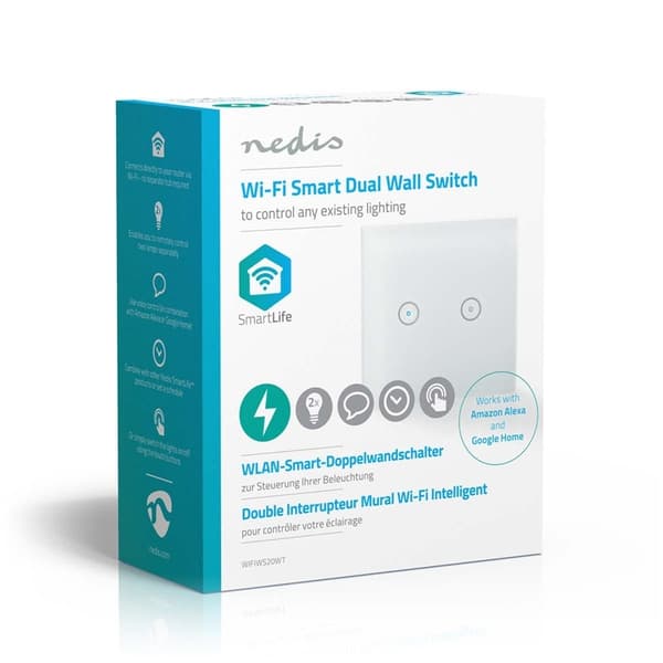 Nedis SmartLife Vægkontakt | Wi-Fi | Dobbelt | Vægbeslag | 1000 W | Android™ / IOS | Glas | Hvid