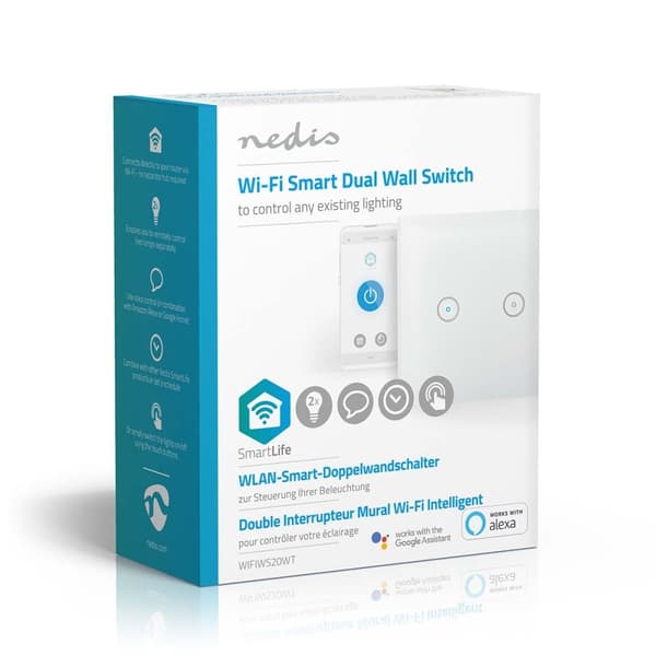 Nedis SmartLife Vægkontakt | Wi-Fi | Dobbelt | Vægbeslag | 1000 W | Android™ / IOS | Glas | Hvid