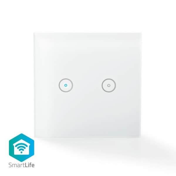 Nedis SmartLife Vægkontakt | Wi-Fi | Dobbelt | Vægbeslag | 1000 W | Android™ / IOS | Glas | Hvid