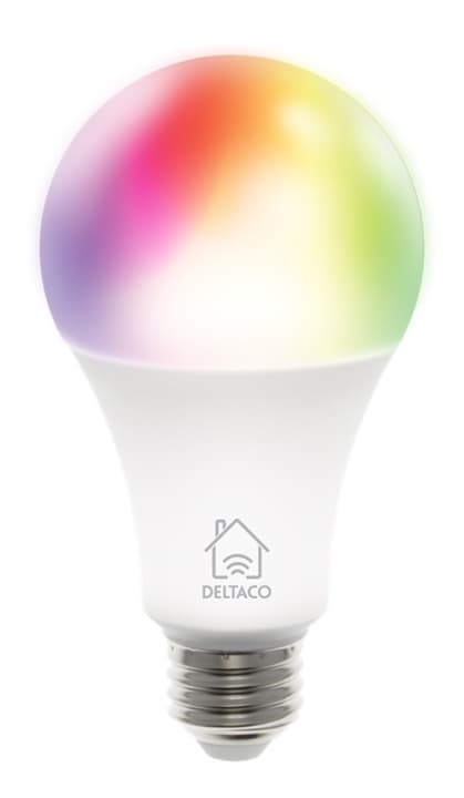 DELTACO SMART HOME RGB LED-lampe, E27, WiFI, 9W, 16 millioner farger, hvit