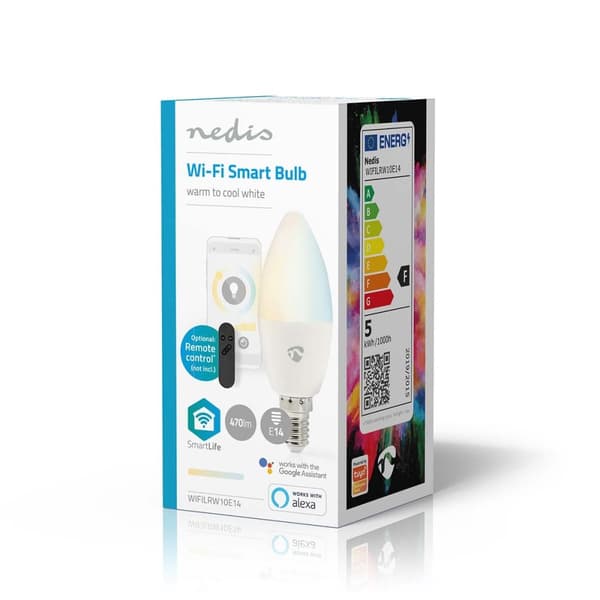 Nedis SmartLife LED-Pære | Wi-Fi | E14 | 470 lm | 4.9 W | Varm til kølig hvid | 2700 - 6500 K | Android™ / IOS | Stearinlys | 1 stk