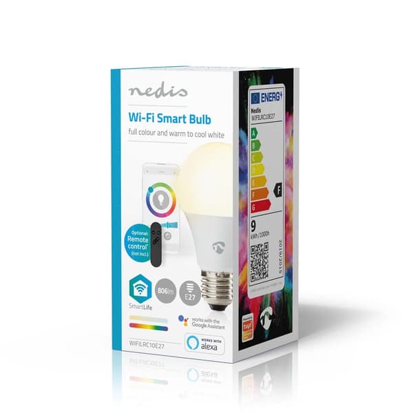 Nedis SmartLife Full Färg Glödlampa | Wi-Fi | E27 | 806 lm | 9 W | RGB / Varm till cool vit | 2700 - 6500 K | Android™ / IOS | Glödlampa | 1 st