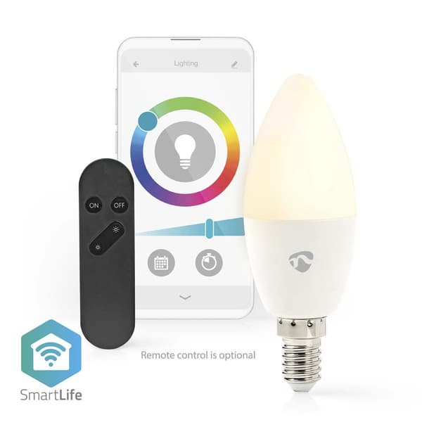 Nedis SmartLife Fuld Farve Pære | Wi-Fi | E14 | 470 lm | 4.9 W | RGB / Varm til kølig hvid | 2700 - 6500 K | Android™ / IOS | Stearinlys | 1 stk