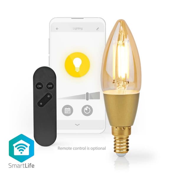 Nedis SmartLife LED Glødepære | Wi-Fi | E14 | 470 lm | 4.9 W | Varm Hvid | 1800 - 3000 K | Glas | Android™ / IOS | Stearinlys | 1 stk