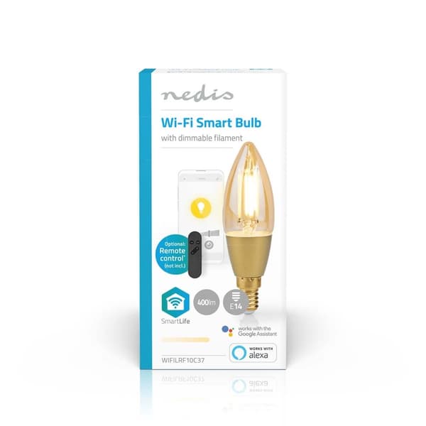Nedis SmartLife LED Glødepære | Wi-Fi | E14 | 470 lm | 4.9 W | Varm Hvid | 1800 - 3000 K | Glas | Android™ / IOS | Stearinlys | 1 stk