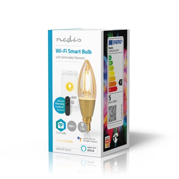 Nedis SmartLife LED Glødepære | Wi-Fi | E14 | 470 lm | 4.9 W | Varm Hvid | 1800 - 3000 K | Glas | Android™ / IOS | Stearinlys | 1 stk