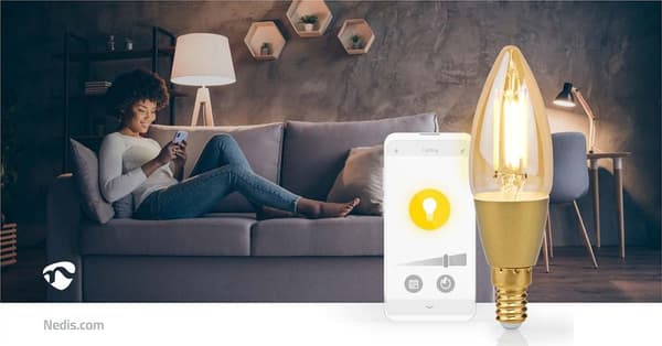 Nedis SmartLife LED Glødepære | Wi-Fi | E14 | 470 lm | 4.9 W | Varm Hvid | 1800 - 3000 K | Glas | Android™ / IOS | Stearinlys | 1 stk