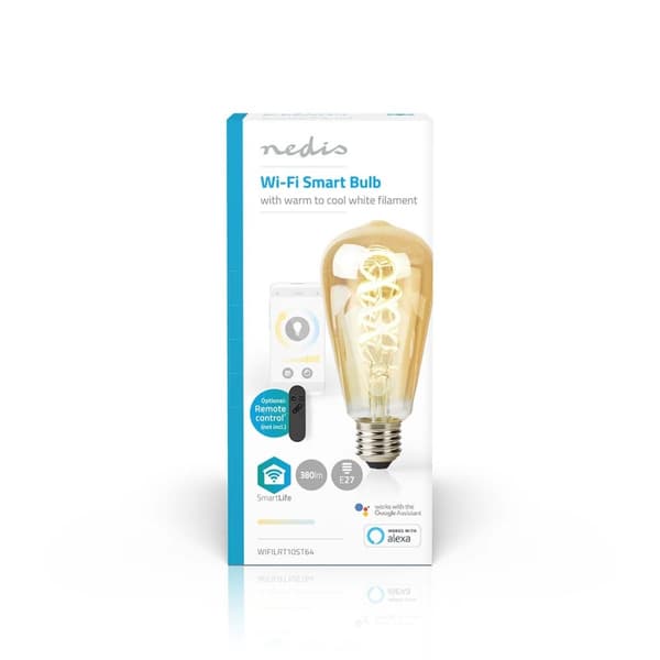 Nedis SmartLife LED Glødepære | Wi-Fi | E27 | 360 lm | 4.9 W | Varm til kølig hvid | 1800 - 6500 K | Glas | Android™ / IOS | ST64 | 1 stk
