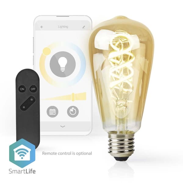 Nedis SmartLife LED Glødepære | Wi-Fi | E27 | 360 lm | 4.9 W | Varm til kølig hvid | 1800 - 6500 K | Glas | Android™ / IOS | ST64 | 1 stk