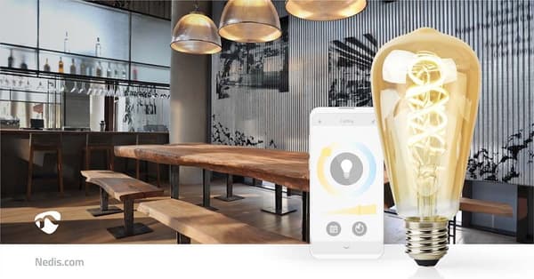 Nedis SmartLife LED Glødepære | Wi-Fi | E27 | 360 lm | 4.9 W | Varm til kølig hvid | 1800 - 6500 K | Glas | Android™ / IOS | ST64 | 1 stk