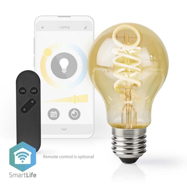 Nedis SmartLife LED Glødepære | Wi-Fi | E27 | 360 lm | 4.9 W | Varm til kølig hvid | 1800 - 6500 K | Glas | Android™ / IOS | Pære | 1 stk