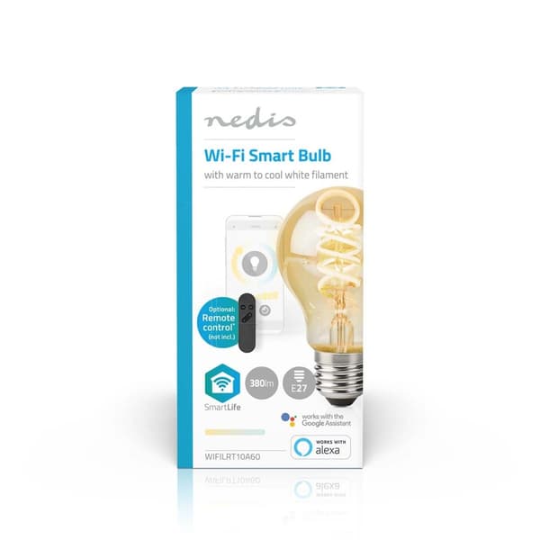 Nedis SmartLife LED Glødepære | Wi-Fi | E27 | 360 lm | 4.9 W | Varm til kølig hvid | 1800 - 6500 K | Glas | Android™ / IOS | Pære | 1 stk