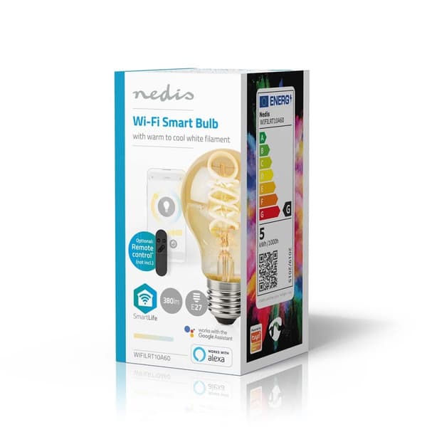 Nedis SmartLife LED Glødepære | Wi-Fi | E27 | 360 lm | 4.9 W | Varm til kølig hvid | 1800 - 6500 K | Glas | Android™ / IOS | Pære | 1 stk