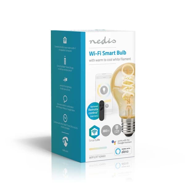 Nedis SmartLife LED Glødepære | Wi-Fi | E27 | 360 lm | 4.9 W | Varm til kølig hvid | 1800 - 6500 K | Glas | Android™ / IOS | Pære | 1 stk