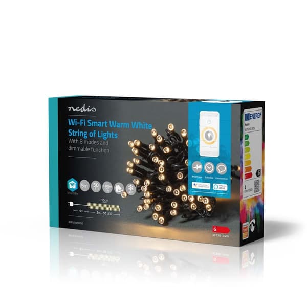 Nedis SmartLife Jouluvalot | Nauha | Wi-Fi | Lämmin Valkoinen | 50 LED's | 5.00 m | Android™ / IOS