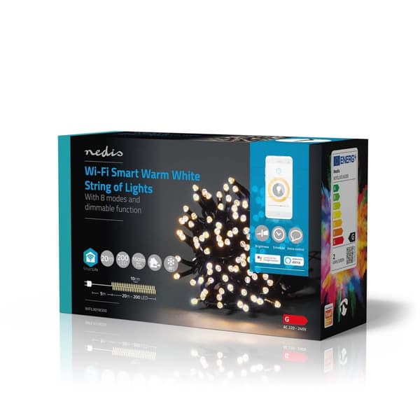Nedis SmartLife Julelys | Streng | Wi-Fi | Varm Hvit | 200 LED's | 20.0 m | Android™ / IOS