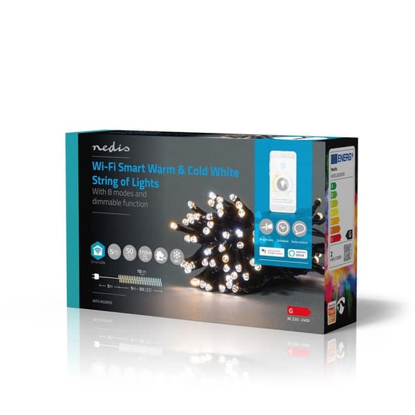 Nedis SmartLife Jouluvalot | Nauha | Wi-Fi | Lämpimästä kylmään valkoiseen | 50 LED's | 5.00 m | Android™ / IOS